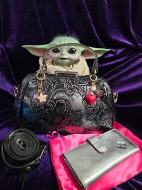 Patricia Nash Gracchi Frame Satchel in Black/Metallic Silver & Nash Wallet